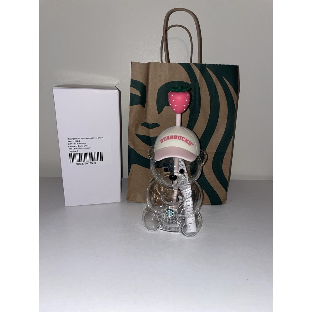 LIMITED Starbucks Pink Bearista Bear Cup 20 oz Strawberry Straw Topper new
